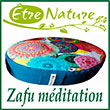 Zafu méditation "Festival floral" coton, bambou & balles bio Etre Nature Ce grand coussin naturel en épeautre et sarrasin bio est précieux pour la méditation, détente, relaxation , yoga...