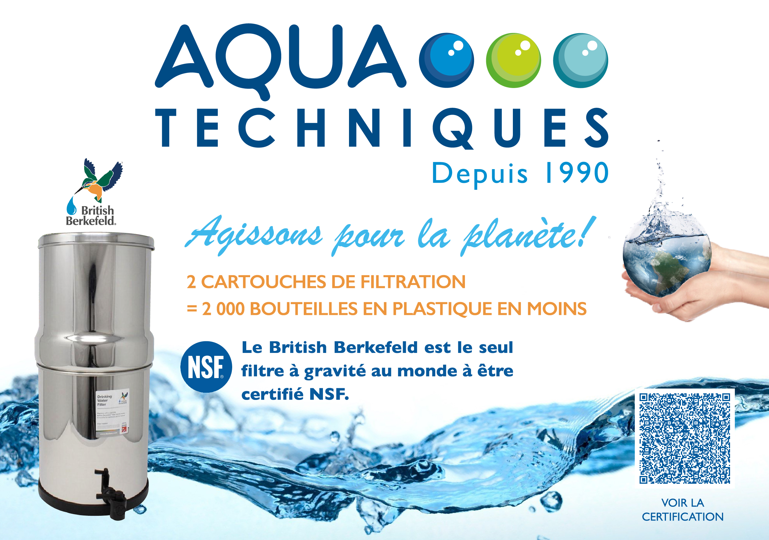 Filtration de l'eau écologique - Depuis plus de 32 ans maintenant Aqua-Techniques importe et distribue des gammes de matériels destinés à économiser, traiter et filtrer l'eau. Aqua-Techniques propose des solutions pour améliorer la qualité d'eau et sa gestion dans l'habitat individuel, collectif, la restauration, la boulange, le brassage de bière et l'industrie. ,Concrètement Aqua-Techniques est le représentant exclusif Français de ses partenaires fabricants de leurs procédés de filtration, traitement ou économie d'eau., ,Aqua-Techniques est le représentant exclusif de :,Fairey Ceramics Industrial Ltd. (Angleterre) fabricant des filtres à eau Doulton® sur le territoire Français,Sprite Industries Inc. (Etats-Unis) fabricant des filtres à eau de douche Sprite Showers™ sur l'Europe de l'Ouest,Hydron-Cyklon® (Suisse) fabricant du traitement Magnéto Hydro Dynamique Anti Tartre sur le territoire Français Purificateur d'Eau Doulton,    Purificateur d'Eau British Berkefeld,    Filtration Douche Sprite Showers,    Cartouche filtre à eau,    Anti Tartre & Corrosion,    Dynamiseur d’eau Vortex,    Stérilisateurs d'Eau UV Cintropur