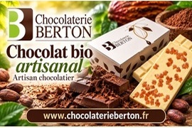 Chocolat bio artisanal - Artisan chocolatier - La Chocolaterie Berton - Omegachoco La Chocolaterie Berton &agrave; Availles-en-Ch&acirc;tellerault en France pr&egrave;s de Poitiers et du Futuroscope sp&eacute;cialis&eacute;e en chocolat bio, propose une gamme de chocolats nutritionnels. Jean-Claude Berton, Ma&icirc;tre Artisan chocolatier depuis plus de 40 ans. La Chocolaterie J.C. Berton, situ&eacute;e &agrave; Availles-en-Chat&ecirc;llerault en France pr&egrave;s de Ch&acirc;tellerault dans la Vienne (86). Elle est dirig&eacute;e par Jean-Claude Berton avec plus de 40 ans d&rsquo;exp&eacute;rience dans le m&eacute;tier. Si vingt ans s&eacute;parent la sp&eacute;cialit&eacute; &laquo; La Boule du Futuroscope &raquo; de &laquo; l&rsquo;OMEGACHOCO &raquo;, ils sont pareillement embl&eacute;matiques de la personnalit&eacute; de leur cr&eacute;ateur. Fine alliance du chocolat et de la p&acirc;te d&rsquo;amande pour le premier, vertueux assemblage de f&egrave;ves de cacao et de graines de lin pour le second, ces deux chocolats r&eacute;sultent de l&rsquo;esprit d&rsquo;innovation de Jean-Claude Berton.