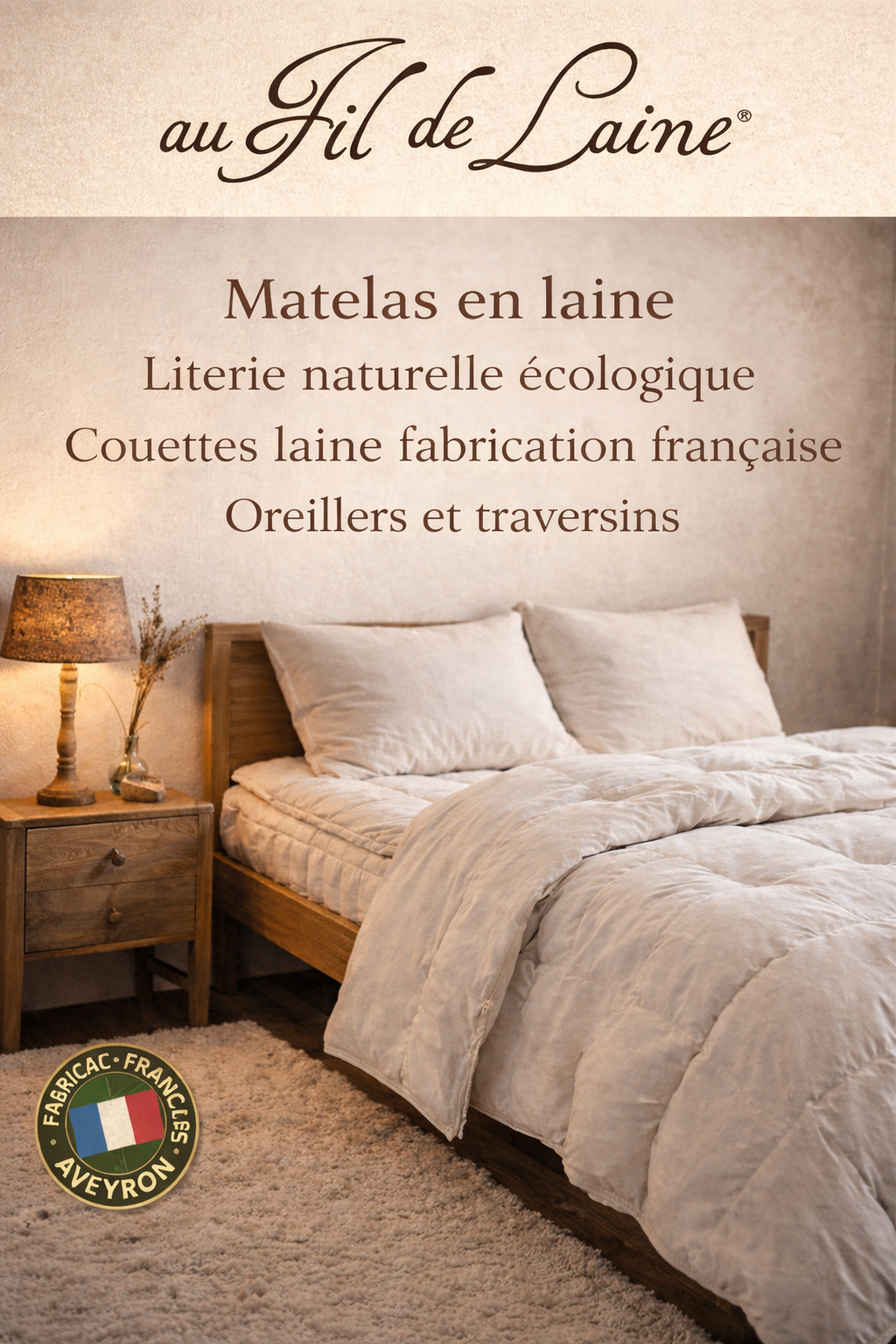 Matelas en laine/Literie naturelle &eacute;cologique (couettes laine fabrication fran&ccedil;aise, oreillers/traversins) | Aufildelaine.com - Au Fil de Laine, fabricant fran&ccedil;ais (Aveyron/12) r&eacute;f&eacute;rent en matelas/futon en laine, couette/oreiller en laine, propose depuis 1896 de la literie en produit naturel/&eacute;cologique et pure laine (matelas, futons, oreillers/traversins, couettes)