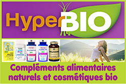 Vente en ligne de produits bio, diététiques et naturels, d’herboristerie, compléments alimentaires, phytothérapie bio - Hyperbio.com - Boutique en ligne de phytothérapie, d’herboristerie bio, Hyperbio propose des produits bio et naturels diététiques (compléments alimentaires), des gélules de plantes, des conseils santé beauté (naturopathie, aroma, minceur, sommeil, stress, prostate, grossesse)
