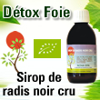 Jus de radis noir cru et bio - Détoxification du foie et drainage hépatique : puissant facteur positif en santé naturelle/bien-être pour notre organisme - Le jus de radis noir cru et bio agît, outre ses propriétés détoxifiantes du foie, également sur le confort digestif, le drainage de la vésicule biliaire, l’amélioration de la qualité de la peau…De plus, le jus de racine de radis noir frais et cru est un nutriment de grande valeur. Il est riche en diverses vitamines (B et C, notamment), en sels minéraux assimilables, indispensables (notamment en potassium et en soufre, biologiques).