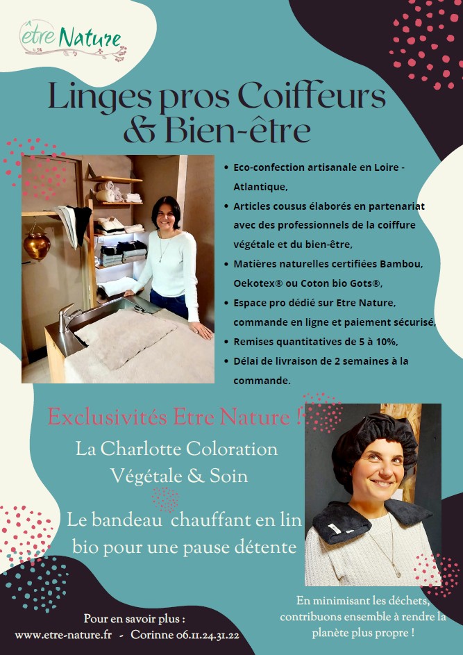 Gamme pro Esth&eacute;tique & Coiffure naturelle - espace d&eacute;di&eacute; aux professionnels/elles du bien-&ecirc;tre, du massage sur table, coiffeurs, coiffeuses, professionnels de la coloration v&eacute;g&eacute;tale et des massages cr&acirc;niens :  par&eacute;os, serviettes &agrave; cheveux, draps et serviettes en &eacute;ponge&hellip;