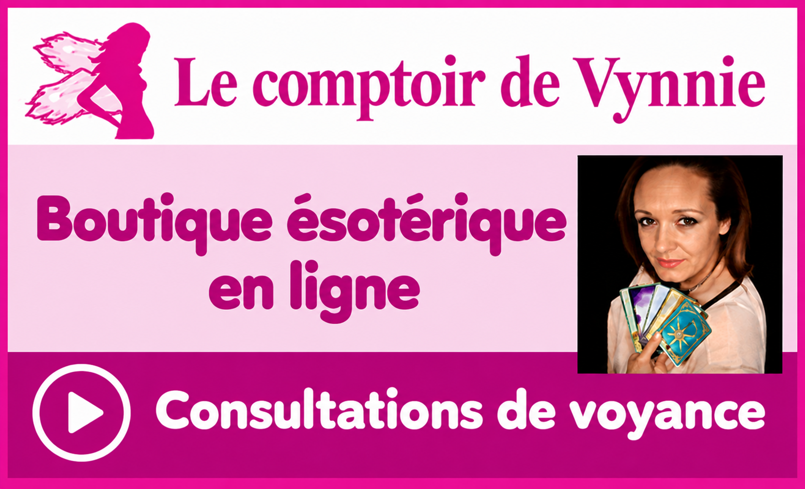 Boutique &eacute;sot&eacute;rique en ligne et Aubagne/Marseille (13/PACA) - Pierres naturelles &eacute;nerg&eacute;tiques  (bijoux &eacute;sot&eacute;riques) &ndash; Consultations Voyances (en ligne/t&eacute;l&eacute;phone) - Livrets Num&eacute;rologie - Le  Comptoir de Vynnie  - Le Comptoir de Vynnie, Boutique &eacute;sot&eacute;rique reconnue en ligne et &agrave; Aubagne/Marseille (13/PACA),  propose depuis 2011 des Pierres naturelles &eacute;nerg&eacute;tiques encens, bijoux &eacute;sot&eacute;riques en pierres,  statuettes amulettes, livres, bougies, produits naturels - COMPTOIR DE VYNNIE - Pour comprendre votre situation et avancer avec lucidit&eacute;, Vynnie, m&eacute;dium, peut vous permettre d&rsquo;y parvenir : consultations de voyance, livres p&eacute;dagogiques, formation tarot, supports symboliques. 
